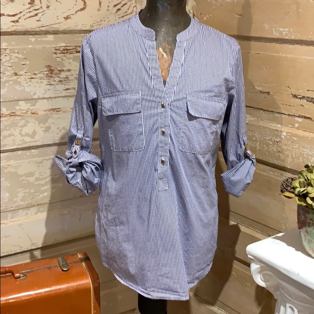 Ivanka Trump navy gingham blouse